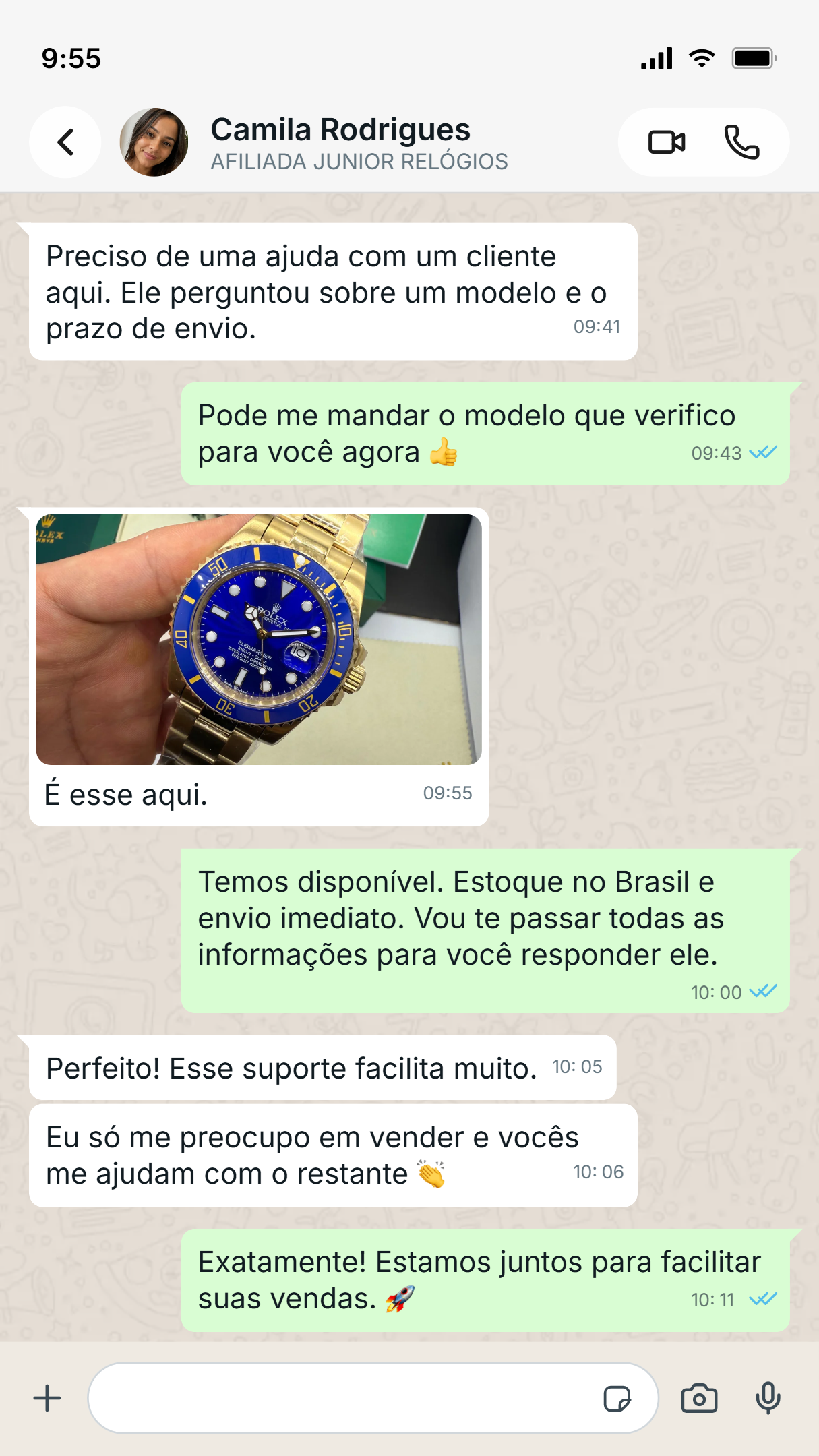 Depoimento de afiliado no WhatsApp